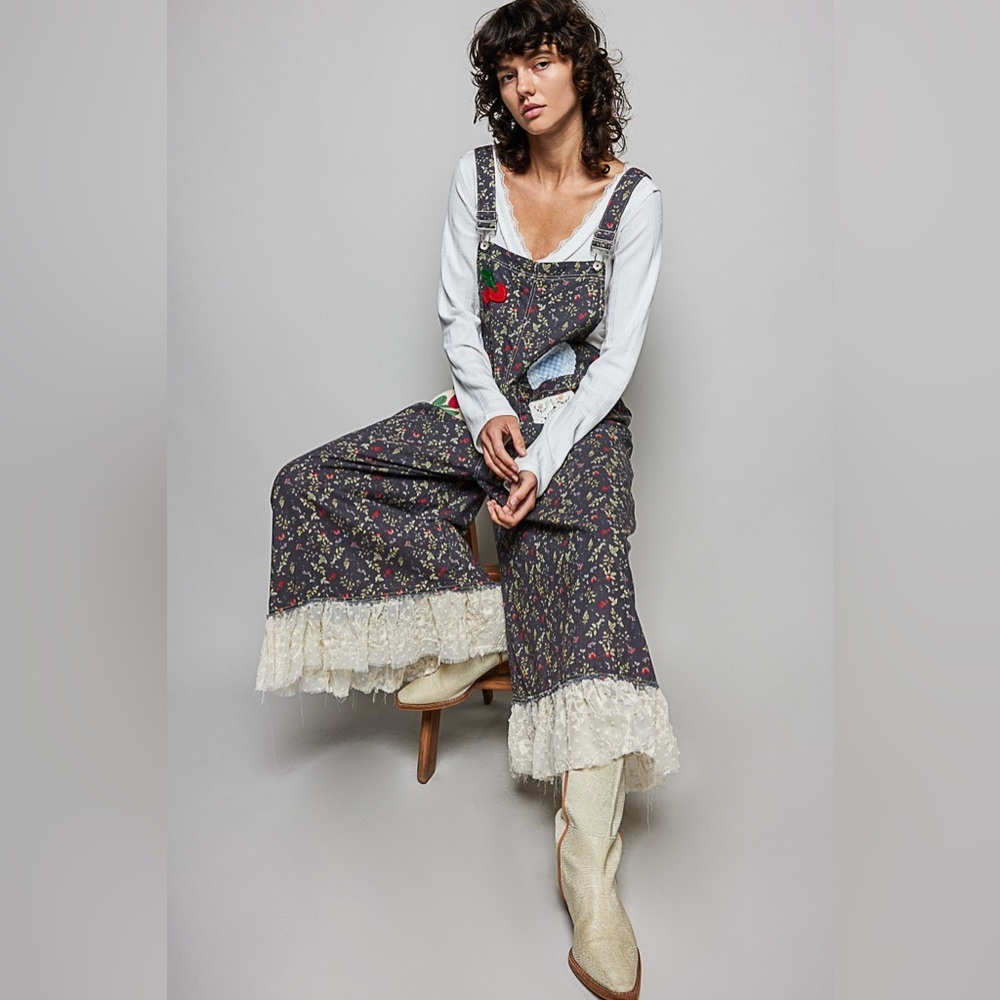 POL Midnight Meadow Patchwork Wide-Leg Overalls - Picture 3 of 3